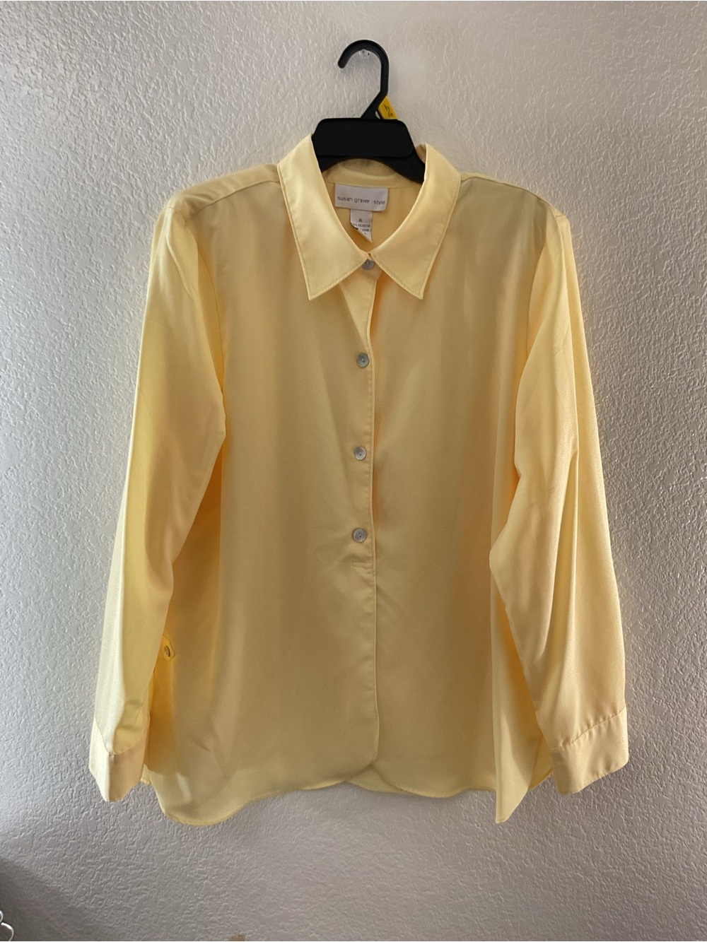 Susan Graver Style Yellow Button-Down Long Sleeves Office Blouse Business Attire